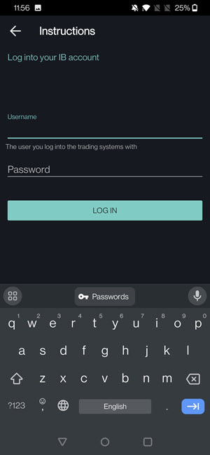 The IB Key migration login on the Android Phone. 